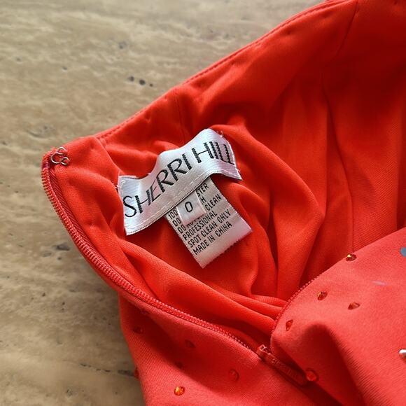 Sherri Hill NWT Orange Bedazzled Halter Neck Formal Prom Fitted Dress FLAWED - Picture 5 of 16